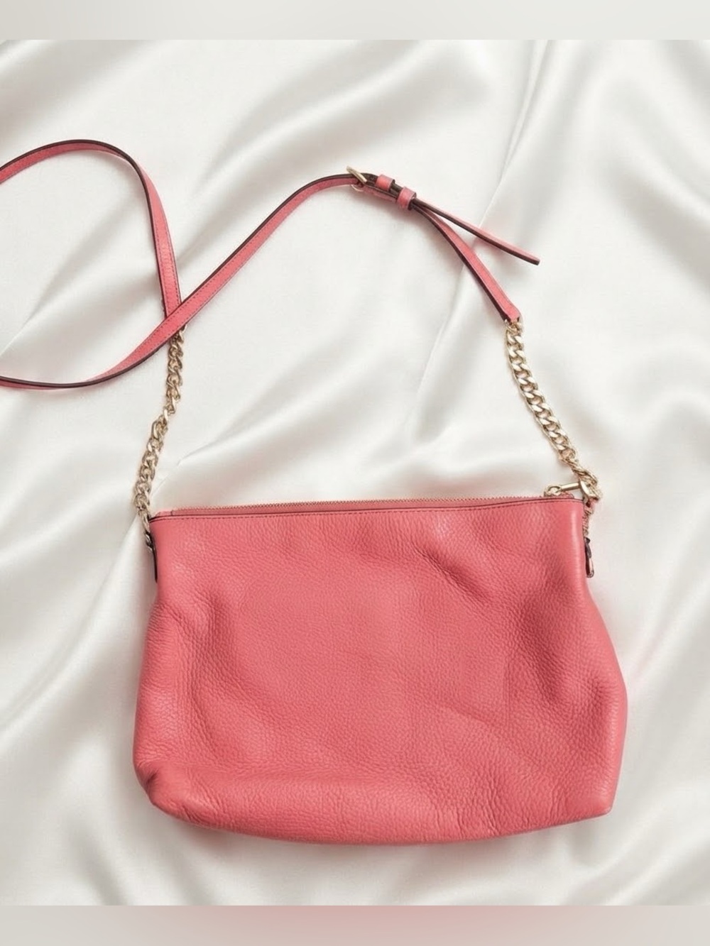 Michael Kors Coral Pink Pebble Leather Gold Chain Strap Crossbody Bag